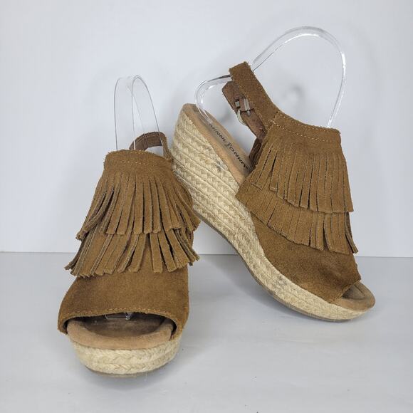 Minnetonka Ashley Suede Fringe Espadrille Boho Wedge Sandals sz 7 - Picture 1 of 11